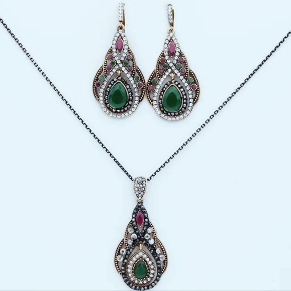 Hand Crafted Jewelry - Turkish Vintage Looking Jewelry Set forWomen,NEW,2pc,Ethnic,Wedding,HandmadeGift